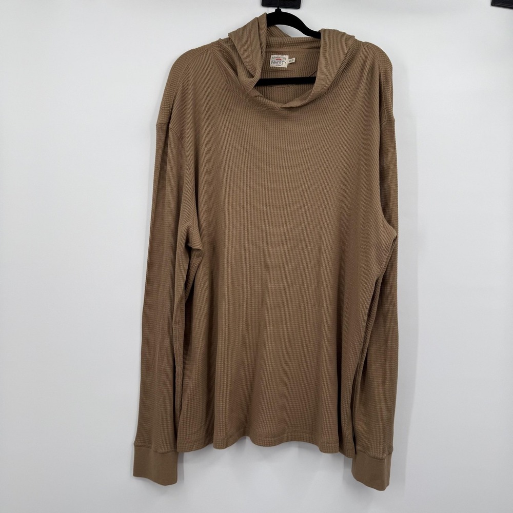 Faherty Hoodie Mens‎ 2XL Brown Thermal Knit Pullover Long Sleeve Sweatshirt